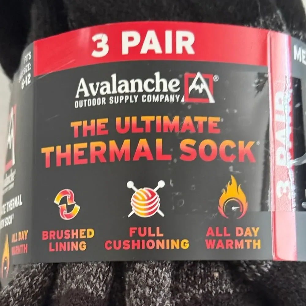 Avalanche Outdoor Supply Men's 3pk Ultimate Thermal Crew Socks Black Size 6-12